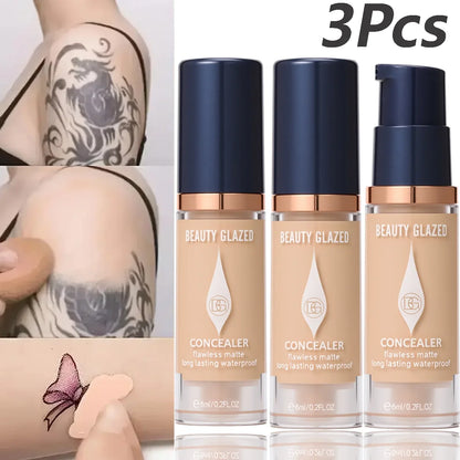 3Pcs/Set Full Coverage Concealer Foundation Long Lasting Waterproof Matte Finish Dark Spots Tattoos Travel Size Cosmetics