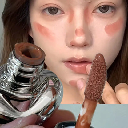 Peach Heart Silky Matte Lipgloss&Blush Low-saturation Gray Pink Liquid Lipstick Waterproof Non-Stick Cup No Fade Lip Tint Makeup