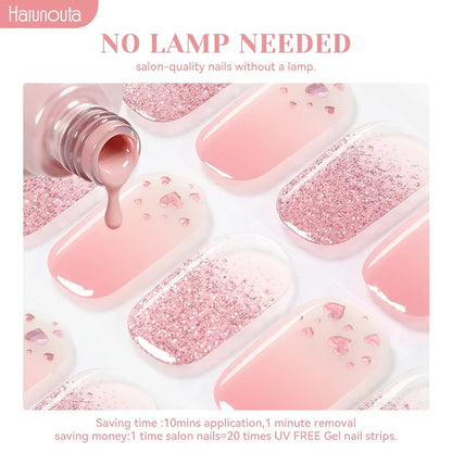 22strips UV Free Nail Gel Strips Loving Heart Gel Polish Nail Sticker Curing-free Adhesive Stickers for Nails Long Lasting Wrap