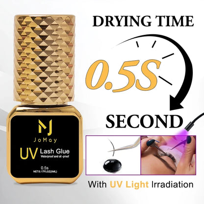JOMAY 0.5Sec Eyelash Extension Glue Black Fast Dry UV Lashes Glue Black Eyelash Glue Lash Remover For UV Eyelash Extension