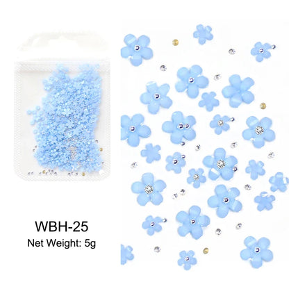 White Acrylic Flower Nail Art Decorations Mixed Size Rhinestones Red Blue Gem Manicure Tools Accessories DIY Nails Design 5g