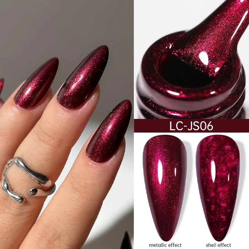LILYCUTE 7ml Metallic Red Gel Nail Polish Winter Bright Chrome Glitter Mirror Enamel Gel Semi Permanent UV Soak Off Nail Art
