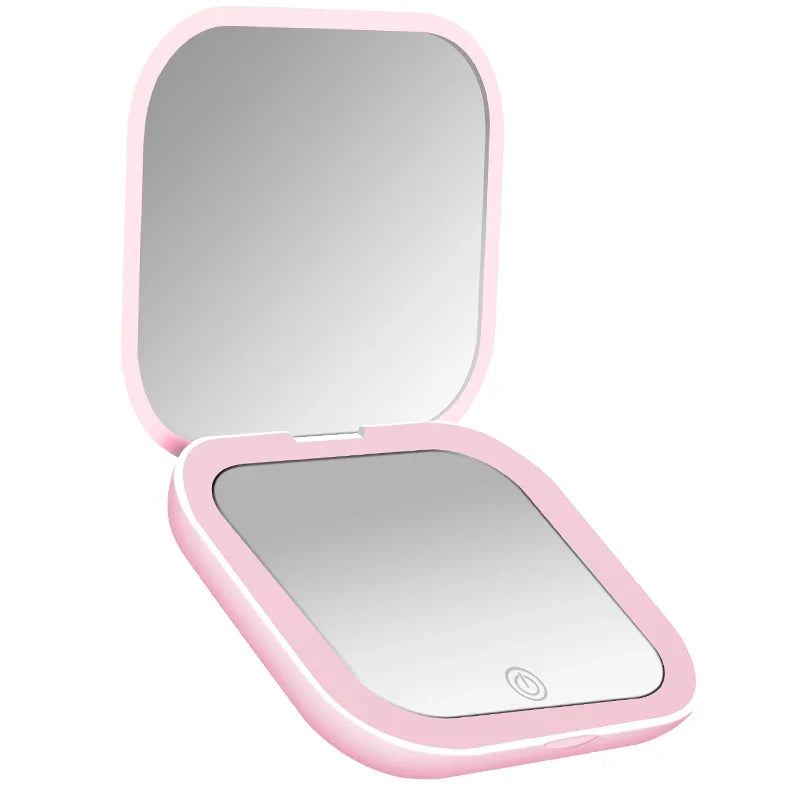 Compact Mirror with Lights, 1X/2X Magnification Portable Folding Handheld Small Pocket LED Travel Makeup Mirror for Gift, Purse