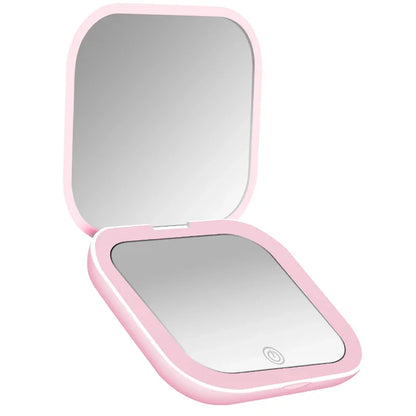 Compact Mirror with Lights, 1X/2X Magnification Portable Folding Handheld Small Pocket LED Travel Makeup Mirror for Gift, Purse