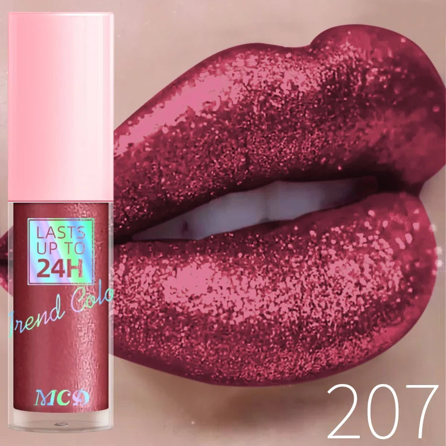 18 Colors Diamonds Glitter Lip Gloss Long Lasting Waterproof Liquid Lipstick Pearl Shining Lip Color Sparking Lip Makeup Women