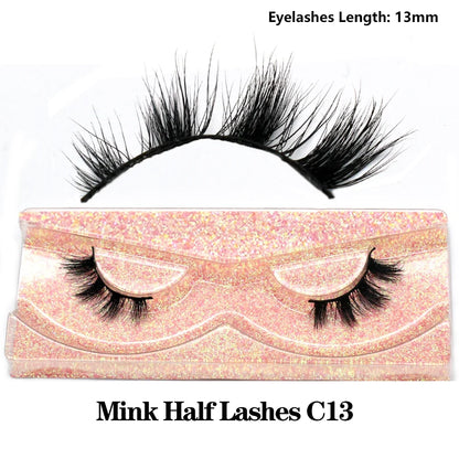 3D Mink Fluffy Half False Eyelashes Natural Soft Lightweight Clear Band Half Eye Strip Lashes Reusable Short Eyelashes Extension