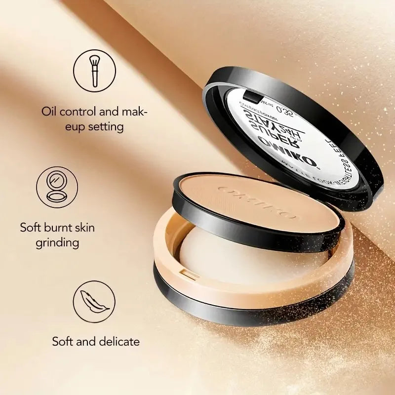 Pressed Powder Waterproof Long-lasting Full Coverage Face Compact Setting Powder Makeup Foundation Oil 3 Color Control Cosmetics