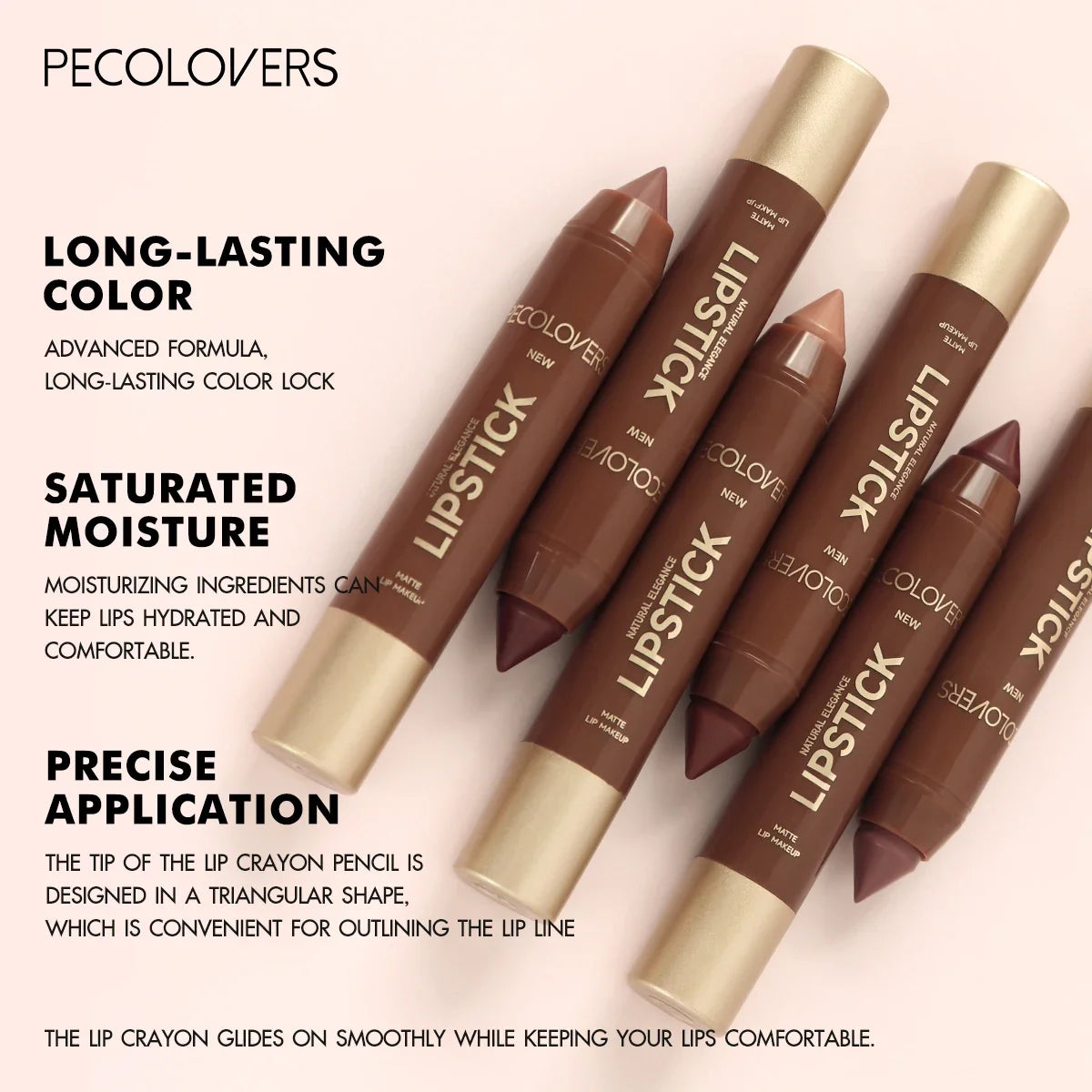 Multi-Color Matte Lipstick Crayon, Long-Lasting & Natural Effect Crayon, for Brown Tone, Matte Finish & High Pigmented