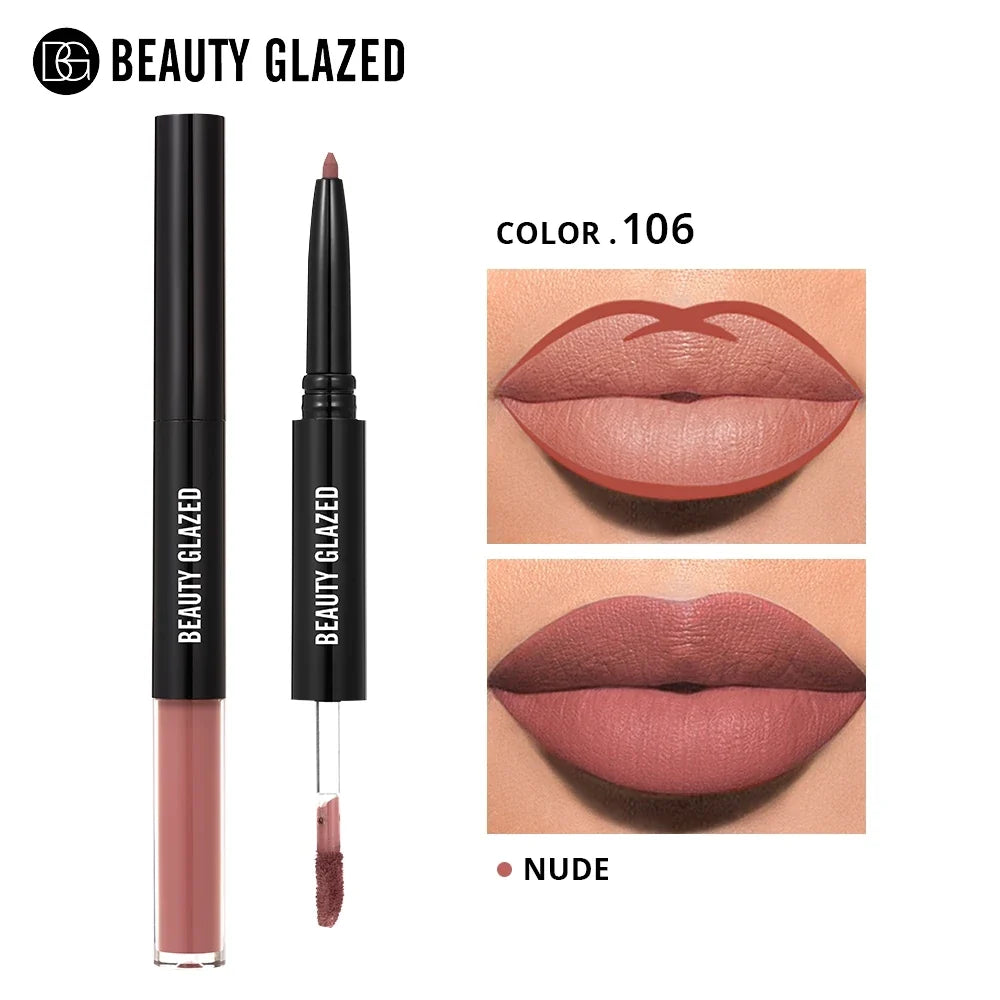 Beauty Glazed 2 In 1 Matte Lipliner Long-Lasting Lipstick Waterproof High Pigment Matte Lip Makeup
