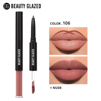 Beauty Glazed 2 In 1 Matte Lipliner Long-Lasting Lipstick Waterproof High Pigment Matte Lip Makeup