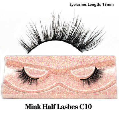 3D Mink Fluffy Half False Eyelashes Natural Soft Lightweight Clear Band Half Eye Strip Lashes Reusable Short Eyelashes Extension
