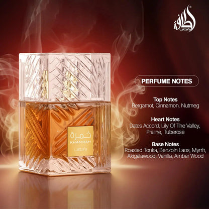 Lattafa Khamrah Vanilla Warm Spicy Amber Cinnamon Eau De Parfum Long-Lasting Fragrance for Unisex 100ML Long Lasting Fragrance