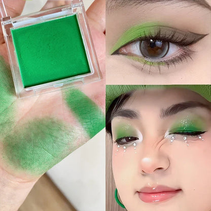 Matte green, monochrome, Christmas brightening eyeshadow tray for long-lasting, delicate makeup, as a blush, for all skin tones