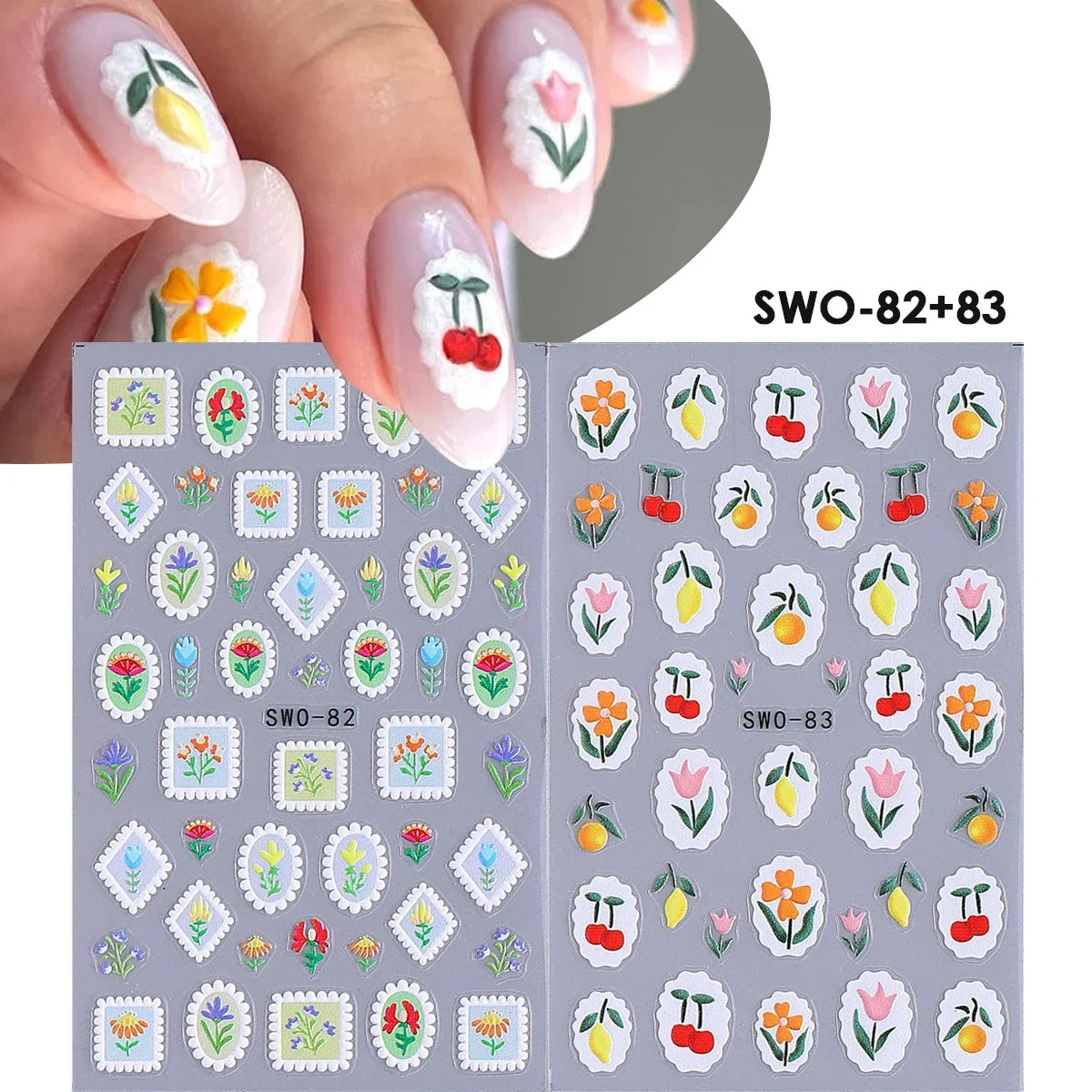 2pcs Sweet Element Nail Art Stickers Simple Flower Heart Cherry Strawberry Kawaii Decals Colorful Bow Butterfly Manicure Sliders