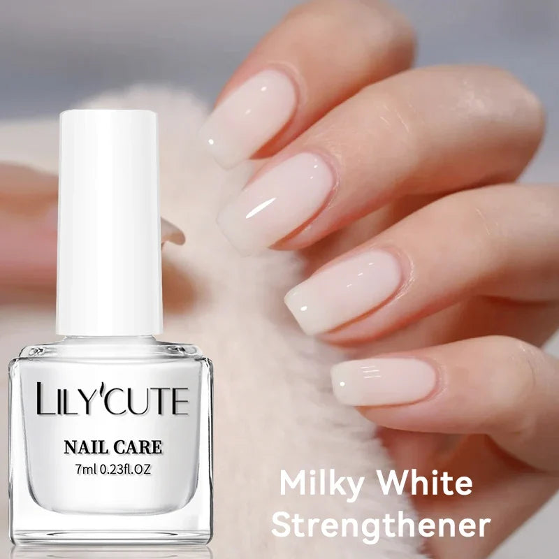 LILYCUTE 7ML Nail Care Polish Milky White Pink Strengthener Effect Long Lasting Care Polish Varnish Fast Drying No Need Lamp