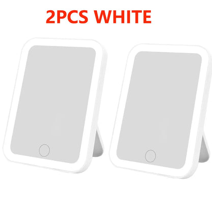3 Colors LED Vanity Mirror with Touch Screen USB Rechargeable Dimming Makeup Mirror 3 Brightness Portable