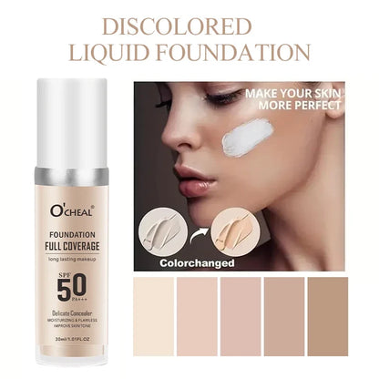 Color Changing Liquid Foundation,Waterproof Concealer,Full Coverage Moisturizing Oil-Control Whitening Cosmetics Lasting Makeup