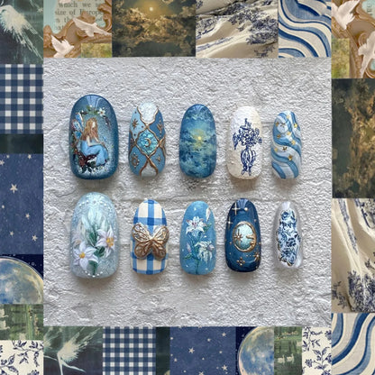 24pcs Flower Print Press on Nails Wine Red Blush Almond False Nail Tips Wearable Reusable Summer Spicy Girl Fake Nails