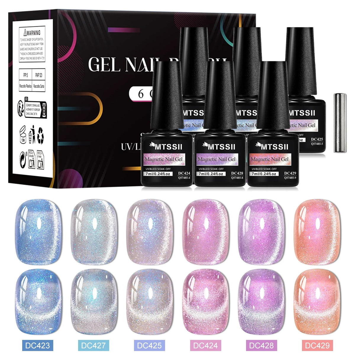 7pcs Shiny Cat Magnetic Gel Nail Polish Set With Magnetic Rod Pink Colorful Semi Permanent Soak Off UV Gel Varnish Nail Supplies