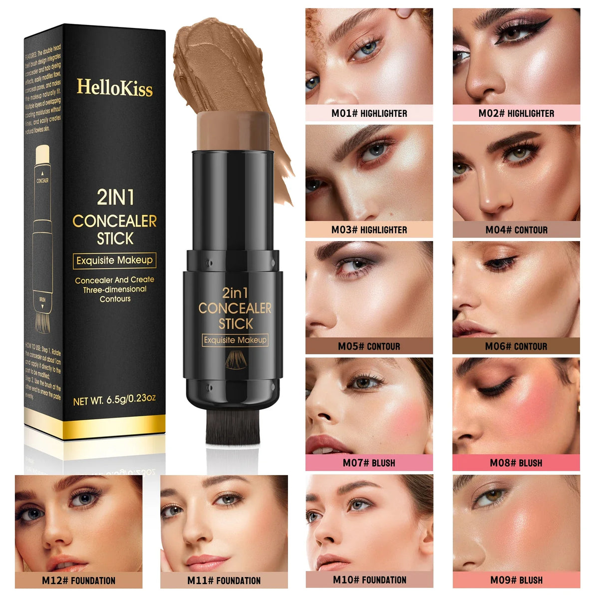 Double-head Face Bronzer Contour Stick Cream Makeup Light Dark Shadow Lasting Concealer Facial Brighten Contouring With Brush