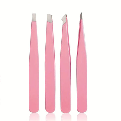 Professional 1/2/4 Piece Precision Stainless Steel Unisex Eyebrow Tweezers Set, Non-Slip Textured Handles, Fast Eyebrow Shaping,