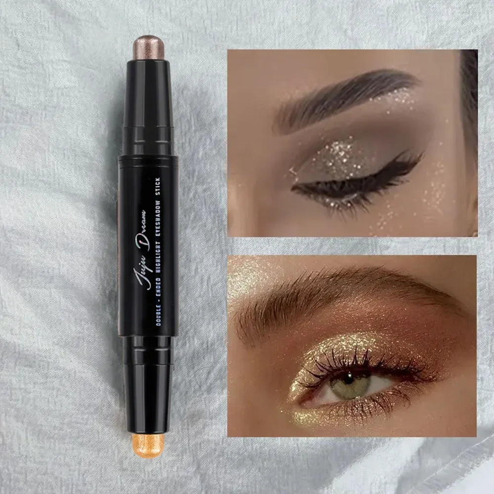 Dual-Ended Eyeshadow Stick,  Matte & Shimmer, Waterproof Long-Lasting 3-Color Creamy Pencil, Smoky & Natural, Xmas Winter