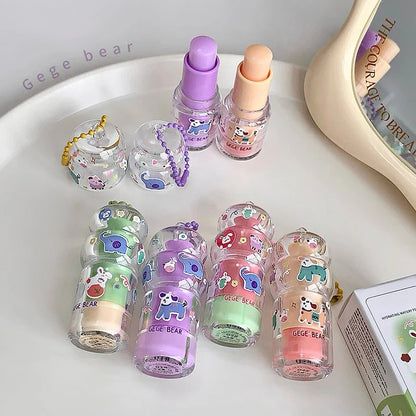 Gege Bear Fruit-Flavored Lip Balm Hydrating Cute Keychain Pendant Lipstick Long Lasting Moisturizing Reduce Lip Lines&Lip Base
