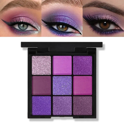 9-Color Eyeshadow Palette Mini Bright Colors Matte Metallic Shimmering Glitter Waterproof Long-Lasting Eyeshadow Makeup Set