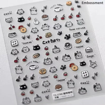 Cute Cat Eye Fishbone Animals Leopard Cat Ginger Cat Kitten Exclamation Point Paw Self Adhesive Nail Art Sticker Manicure Decals