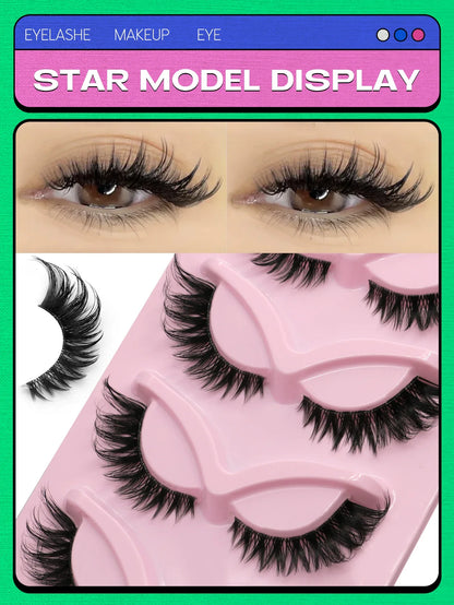 Veltrinay Fake Lashes Cat Eye Lashes Faux Mink Eyelashes Clear Band Lashes Natural Look Wispy Mink Eyelashes False Lashes Makeup