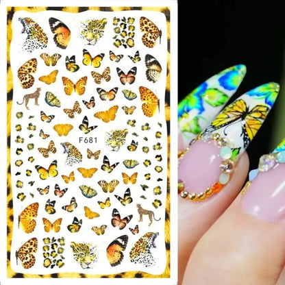 Elegant Butterfly Nail Manicure Stickers Blue Butterflies Leopard Retro Flowers Adhesive Decal Wedding Charm Manicure Tips