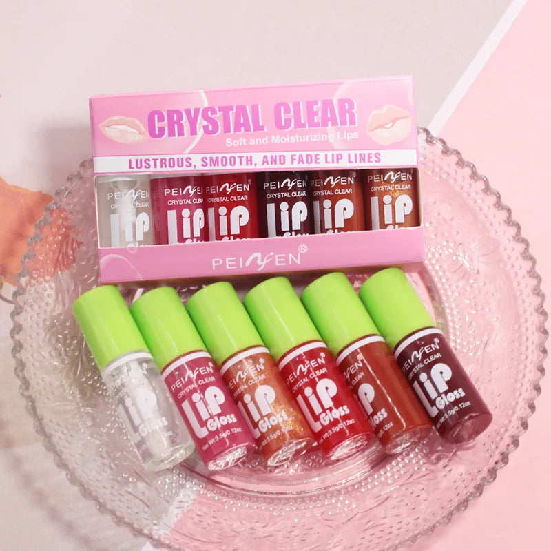 6 Pieces Glass Mirror Lip Gloss Set Hydrating Lightweight Lip Balm Glossy Shimmer Sheer Tint Peach Cherry Pink