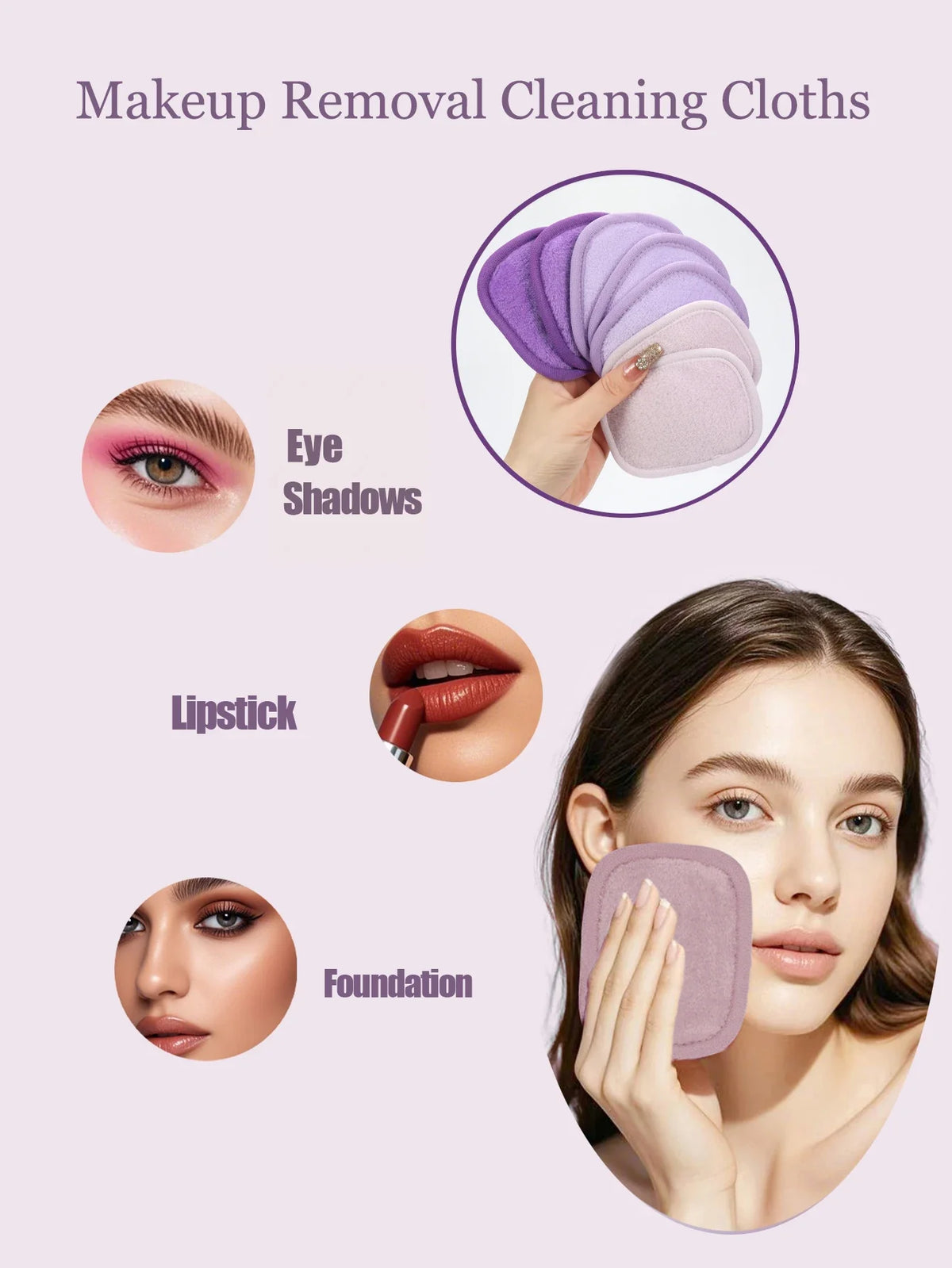 810 Makeup Remover Wipes Gradient 7Pcs, Machine Washable, Reusable Makeup Remover Tools for All Skin Types