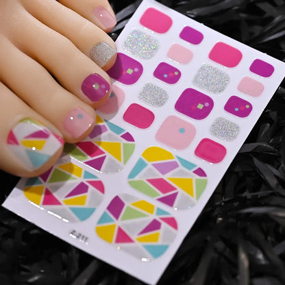 1pcs 22tips Gradient Glitter Full Toe Nail Wraps 3D Shiny Omber Pink/Purple/blue Toe Nail Polish Stickers Baking Free Toe Strips