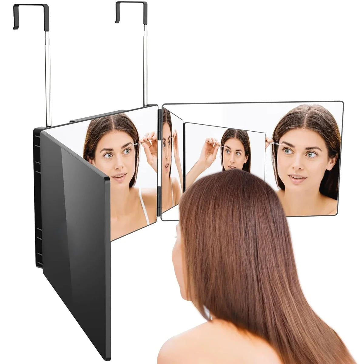 3 Way Compact Mirror for Self Hair Cutting Portable Trifold Cosmetic Mirror Makeup Vanity Mirror for Men and Women Folding Black