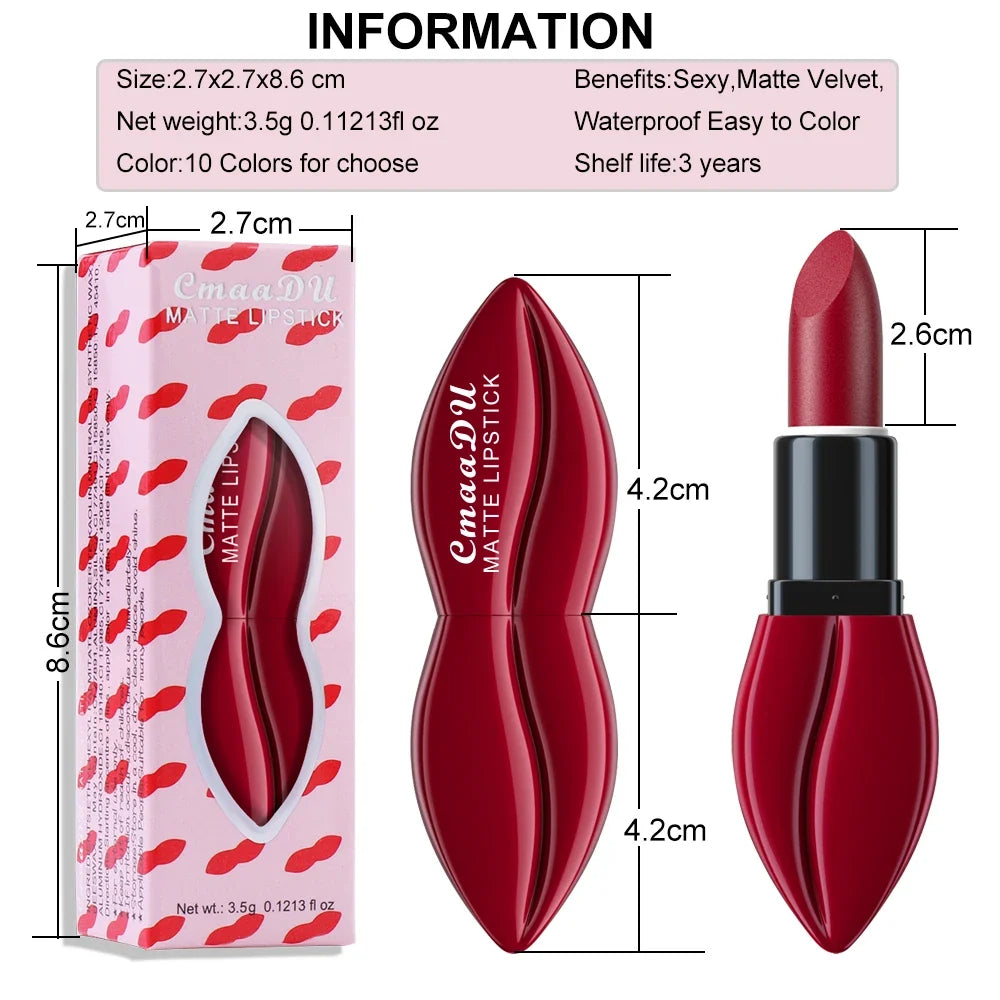 1pcs Matte Lip Gloss Lipstick, High Pigment Waterproof Velvet Long Lasting, Deep Red, Nude, Y2K Christmas Valentine's Day Gifts