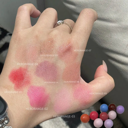 Herorange Peach Ball Cloud Velvet Blush Cream, Fine Powder Texture, Natural Three-Dimensional Effect, Brightening and Color-Enhancing, Dewy Blush, Long-Lasting Makeup, Suitable for Autumn and Winter
