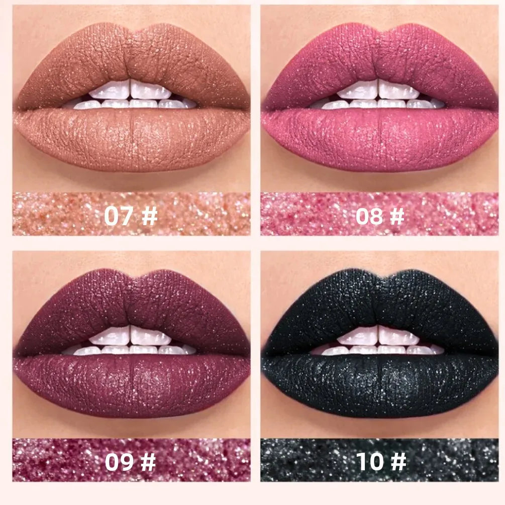 Diamond Shimmer Waterproof Lipgloss 10 Colors Liquid Lipstick Glitter Shiny Pearl Glaze Long Lasting Lip Tint Women Makeup