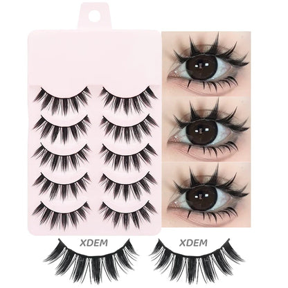 DINGSEN 5 Pairs Manga Lashes Eyes Lashes Soft Natural Long Eyelashes Fake Lashes Anime Wispy Strip False Eyelashes Makeup
