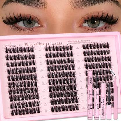 DIY Lash Clusters Kit Mixed Styles Eyelash Extension Full Set Individual Lashes with Lash Bond&Seal and Tweezers Makeup Tool