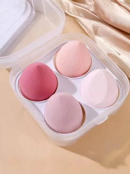 1Box Makeup Sponge Puffs (4pcs) - Blending Sponge For Foundation, Powder & Liquid Makeup, Makeup Sponge With Travel-Friendly Sto