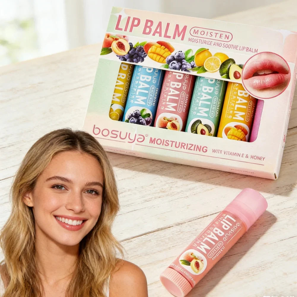 6PCS Assorted Fruit Flavor Lip Balm Set - Deeply Moisturizes and Hydrates for Preventing Chapped Lips in Winter Lip Care