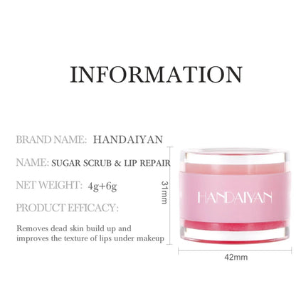 HANDAIYAN 2in1 Lip Scrub Balm Exfoliator Moisturizer Repair Mask Sugar Care Double Effected Hydrating Treatment