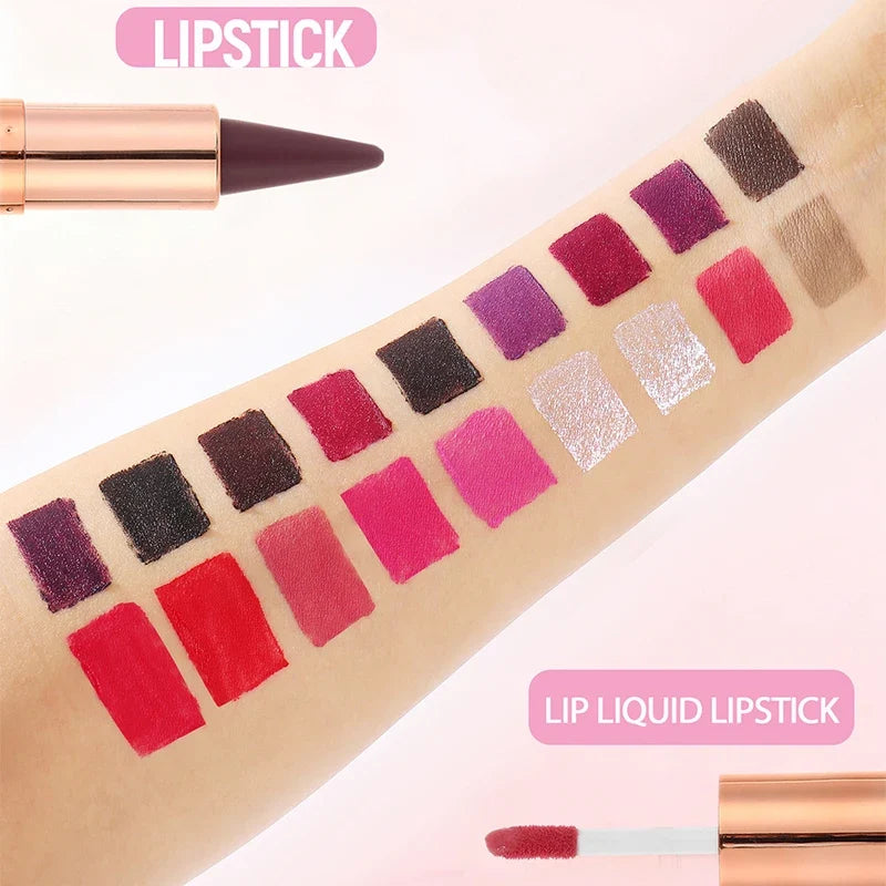 Sexy Red Black Lipstick Waterproof Lipliner Makeup Black Purple Rose Double Head Matte Lipgloss Tapered Lip Liner Contour Pencil