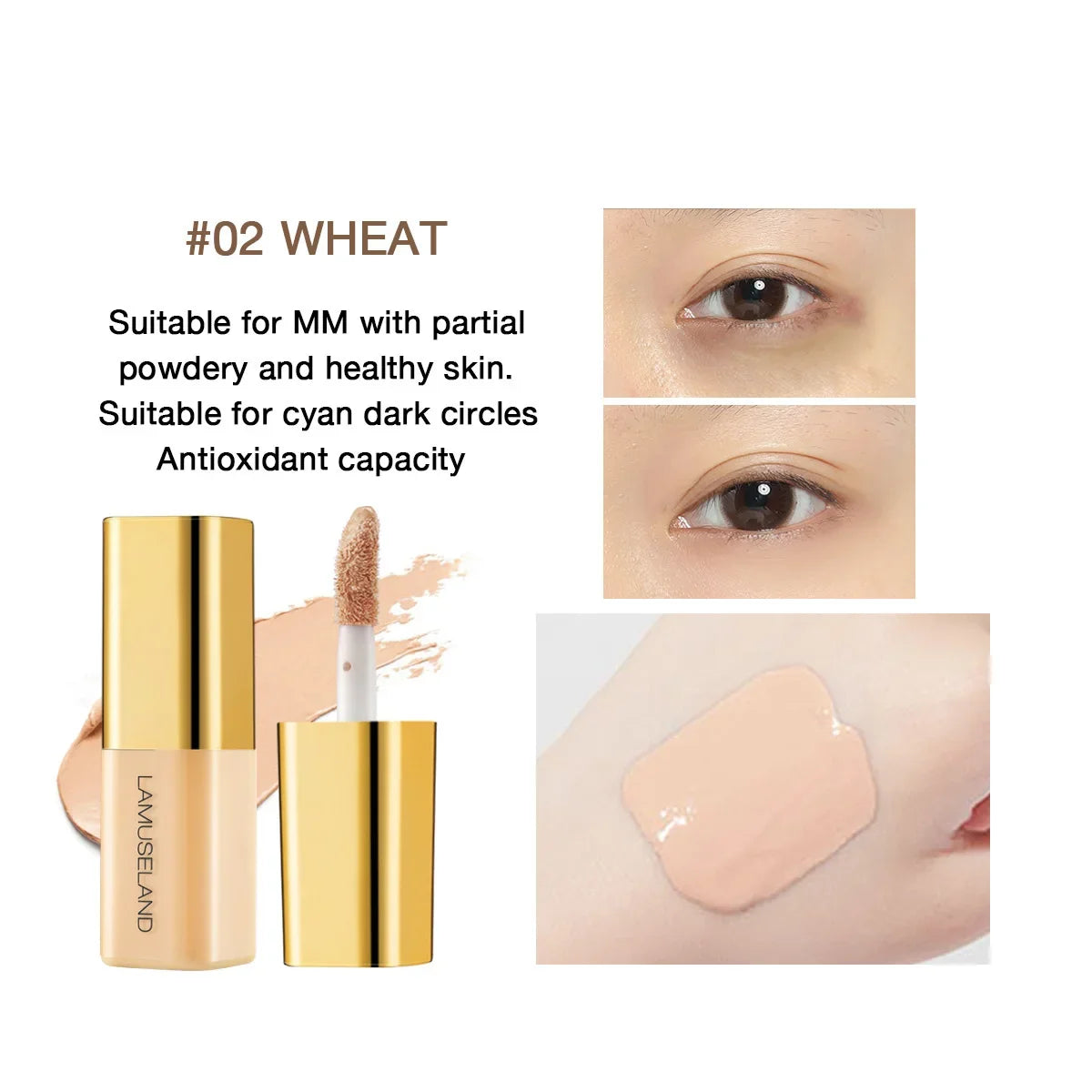 Wheat Tone Moisturizing Liquid Concealer Oil Control Invisible Full Coverage Pores Dark Circles Ivory Foundation Cream Makeup