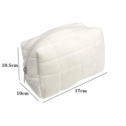 Solid Fur Cosmetic Storage Bag Large Women Zipper Makeup Organizer Handbag Stationery Pencil Case Travel Make Up Toiletry Punch