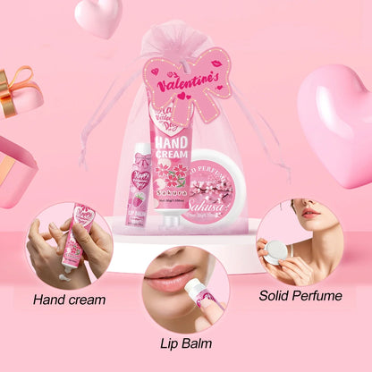 Gift sets 20PCS/box bulk thank you gifts assembly distribution lip balm hand cream perfume pink gift bag and bow card