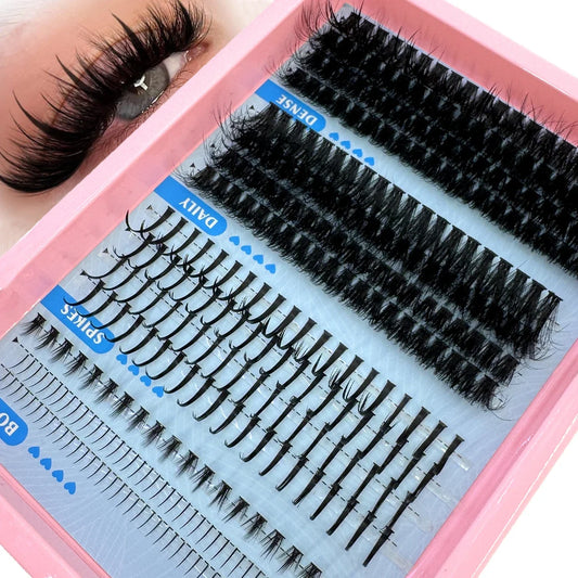 15Rows Lash Clusters Spikes Eyelash Extensions Spiky Lashes Extension Thick Individual Cluster Lashes with Spikes&Bottom Lashes