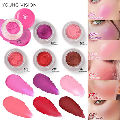 6 color optional Mousse texture powder blusher cream delicate, and has a lasting matte velvet rouge. gift A finger powder puff