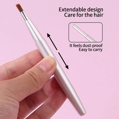 2pcs fashion telescopic lip brush lipstick brush telescopic portable round head dye cover makeup artist professional lip liner